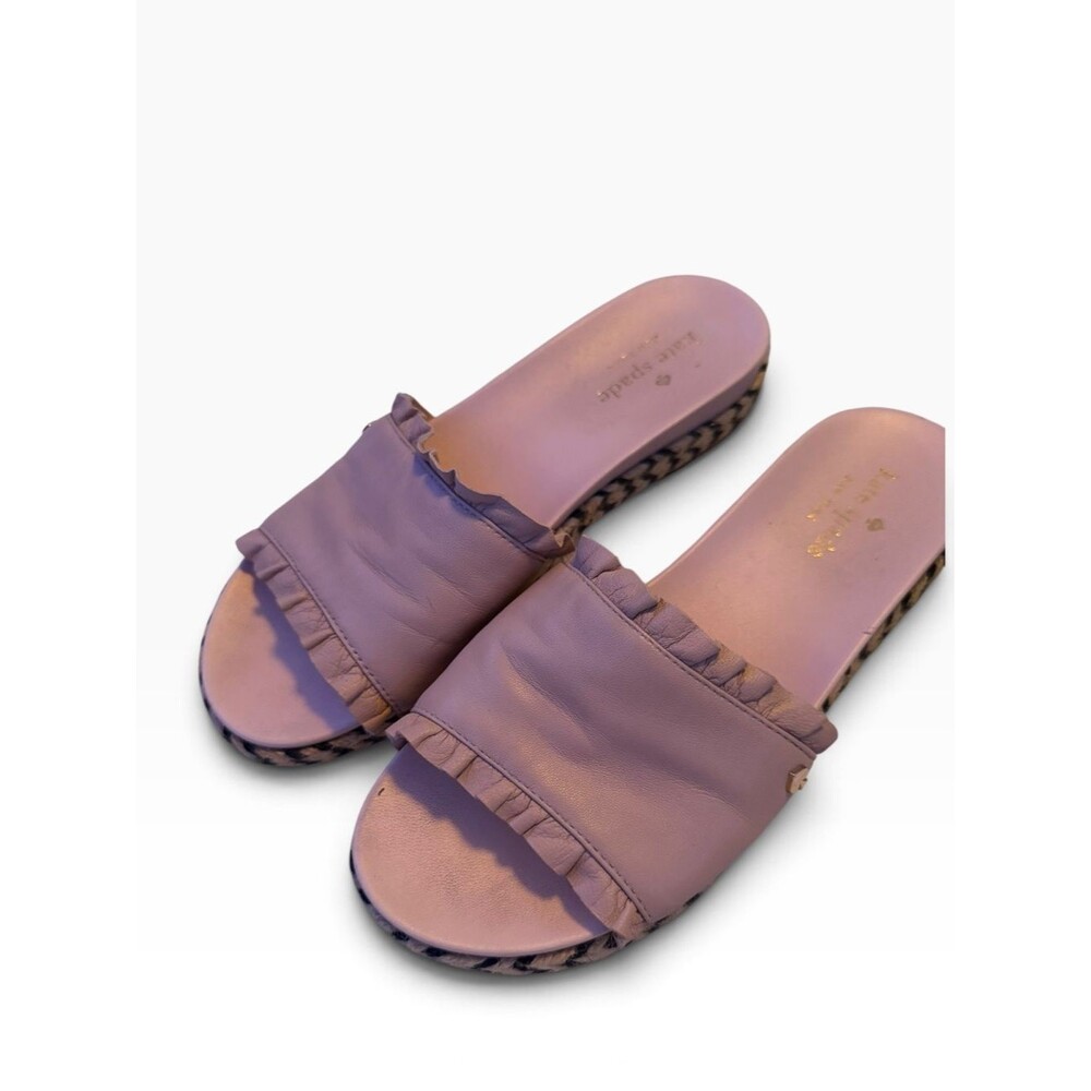 KATE SPADE Zahara Leather Espadrille Slide Sandals Womenās 6.5 Ruffle Blush Pink